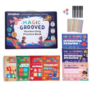 lot 1491 image: Magic Grooved Writing Practice for Kids Ages 3-8,Jumbo Reusable Grooved Handwriting Workbooks Kit(7 BooksPens),Learn to Write Letters, Numbers, Math &amp Drawing,10.2x7.3 Large Size