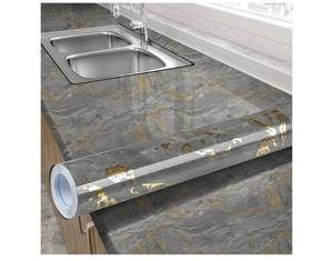 lot 1611 image: Marble Contact Paper Peel and Stick for Kitchen Countertop, Gray and Gold Wallpaper Removable Self Adhesive Vinyl Waterproof Roll 15.7 x 393.7 for Cabinets Countertops Wall Covering Easy to Clean