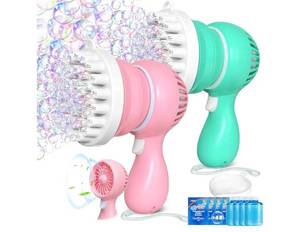 lot 1631 image: Sloosh 2 PCS Tape-C Charging Bubble Gun Toy for Ages 3-8 Boys Girls with Removable Fan, Bubble Solution, Bubble Machine Gun for Kids, Adults, Summer Toys, Party Favors, Easter, Birthday Gift, Outdoor