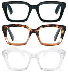 lot 1633 image: MMOWW Oversized Reading Glasses for Women 3 Pairs Oprah Style Blue Light Blocking Computer Readers 1.0
