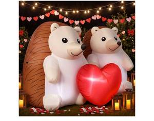 lot 1635 image: 5.5 ft Hedgehog Valentines Day Inflatables Outdoor Decorations Couple Hedgehog with Build-in LED Lights Valentines Blow up Yard Decor for Romantic Yard Garden Home Indoor Outdoor Party
