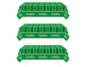 lot 1645 image: Childom Football Party Decorations,3 Pack Football Tablecloth Disposable Plastic Tablecloth 54 X 108 Plastic Table Cloth for Rectangle Tables,Birthday Party Decor,Parties Supplies for Home,Dinner