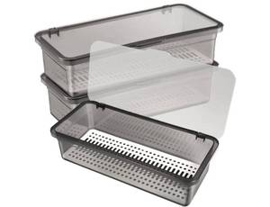 lot 1661 image: DOITOOL 3Pcs plastic silverware organizer with lid and Drainer, Clear utensil organizer for kitchen drawers, Enclosed Tableware Utensil and Cutlery Storage Container with Cover, Flatware Tray, Black
