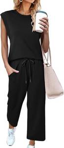 CHICZONE Two Piece Summer Sets for Women Casual Travel Vacation Outfits Wide Leg Crop Pants Lounge Sets Size Small