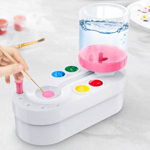 lot 15376 image: Paint Brush Cleaner for Artists, Kids Painting Station with Brush Washer, Portable Paint Station & Rinsing Tool, Art Supplies Cleaning System for Children Adults (White-Pink) paint and brush not included  - Retail $10