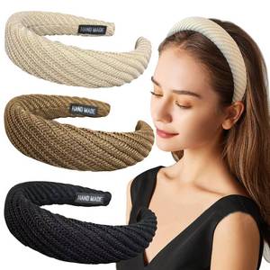 lot 15384 image: Springtime Set of 3 Knitted Padded Headbands for Women Girls 1.2 inch Wide Solid Color Hairbands Hair Hoops for hair Black Brown Ivory - Retail $10