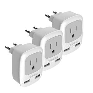 lot 15387 image: European Travel Plug Adapter 3 Pack, TESSAN International Power Adaptor 2 USB, Type C Outlet Charger USA to Most of Europe EU Spain Iceland Italy Germany France Israel - Retail $17