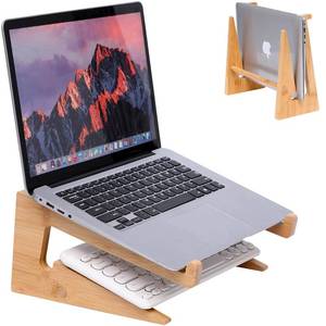 lot 15403 image: Wooden Laptop Stand Vertical Laptop for 13-18.6in Bamboo Stand for Desk, Laptop Stand Compatible with MacBook Air ProDell XPSSurface proHPPixelbookLenovo Laptops - Retail $12