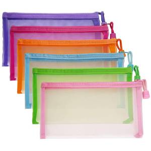 lot 15411 image: Mesh Pouches(6 Pack), Mesh Bags with Zipper Nylon Makeup Pouches Bag Cosmetic Pouch Travel Purse Organizer Insert Diaper Inside Bag Organizers Home Organizing Size See Through Cute Colors - Retail $6