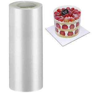 lot 15414 image: 8 Inch Cake Collars - Clear Transparent Cake Acetate Sheet Roll for Chocolate Mousse, DIY Decorating (Length 394in) - Retail $10