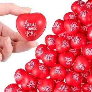 lot 15430 image: Jesus Loves You Heart Stress Balls Bulk 1.57 Inch Heart Stress Toy First Communion Baptism Heart Squeeze Ball Stress Relieve Toys Fidget Balls for Religious Party Gifts (Red) - Retail $26