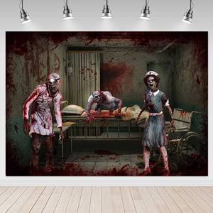 lot 15445 image: 7x5ft Halloween Hospital Themed Backdrop Insane Asylum Spooky Scary Hospital Infected Doctors and Nurses Zombie Halloween Party Background Decor - Retail $13