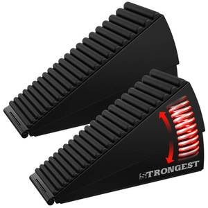lot 15450 image: Strongest Home 2 Pack XL Adjustable Door Stopper with Spring Heavy Duty Wedge for Oversized, Thick & Heavy Doors, Anti-Slip Rubber Grip, Commercial, Home & Outdoor Use on Carpet, Wood & Tile - Black - Retail $18