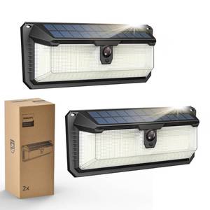 lot 15468 image: Philips Solar Lights Motion Sensor Outdoor, 258 LEDs Solar Powered Security Lights, 3 Lighting Modes, Waterproof Wall Light for Outside Yard Fence Garden Garage 2pack - Retail $30