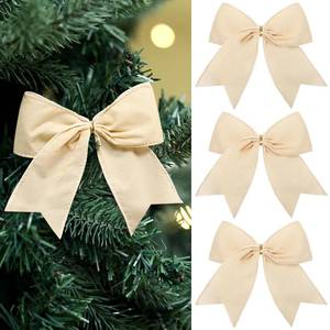 lot 15470 image: 12 Pcs Cream White Christmas Velvet Bows 6 Inch Rustic Wreath Gift Bows Vintage Xmas Velvet Ribbon Bow Ornaments for Xmas Farmhouse Tree Garland DIY Craft Wrapping Decorative - Retail $16