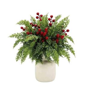 lot 15478 image: Christmas Artificial Pine Picks with Red Berry Stems, 13 Faux Evergreen Norfolk Pine Cypress Branches, Fake Cedar Pine Needles Branches for DIY Craft Vase Garland Decoration(Vase not included) - Retail $22