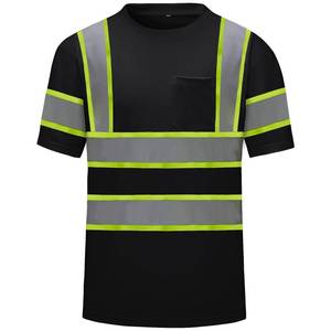lot 15484 image: High Visibility Shirts Quick Dry Safety T Shirts with Reflective Strips and Pocket Short Sleeve Mesh Hi Vis Construction Work Class Shirt for MenWomen Black, Large - Retail $15