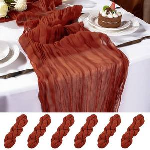 lot 15487 image: 10FT 6 Pack Terracotta Cheesecloth Table Runner Romantic Boho Rustic Sheer Gauze Cheese Cloth Table Runners 120x22 inch, Decor for Wedding Bridal Baby Shower Party Birthday Home Decorations - Retail $29