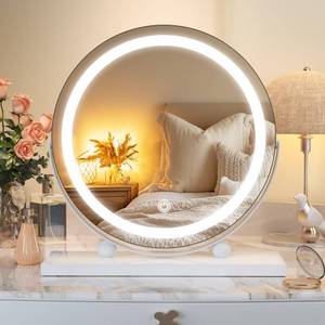 lot 15501 image: Vanity Mirror with Lights, 11 in LED Makeup Mirror, Lighted Makeup Mirror with Lights, Smart Touch Control 3 Colors Dimmable Round Mirror 360°Rotation White