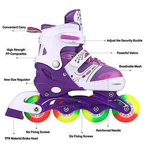 lot 15505 image: Adjustable Inline Skates for Kids Ages 4-12, Light Up Wheels, Beginner Roller Skates for Boys & Girls, Outdoor & Indoor Skating Gift - Retail $34
