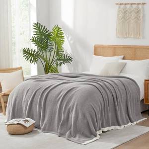 lot 15513 image: Snuggle Sac Grey Bedding Blankets Queen Size 90x90 inches, Reversible Microfiber Fluffy Fuzzy Soft Throw Cozy Knit Blanket for Women Mothers Birthday Gifts - Retail $70