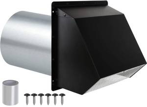 lot 15525 image: 4 Inch Hooded Wall Vent with Screen and Damper, Outdoor Dryer Vent Cover for 4 inch Pipe, Wall Exhaust Vent Cover Cap External Extractor for House Ventilation&Outside Air Exhaust, Galvanized Steel, Black - Retail $50