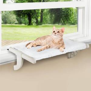 lot 15533 image: Window Sill Mount Cat Perch for Indoor Cats, One-Step Sliding Clamping Slot Adjustment Cat Hammock with Washable Cover, No Suction Cups Pet Bed for Windowsill & Bedside (Medium) - Retail $20