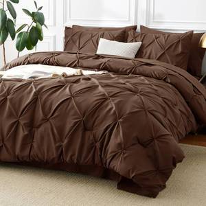 lot 15540 image: King Size Comforter Set Brown, 7 Pieces Pintuck Bed in A Bag Brown Comforter King Size, Pinch Pleat Bedding Set with All Season Comforter, Sheets, Pillowcases & Shams - Retail $68