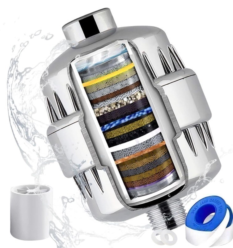 lot 527 image: New Aquatrend 25-Stage Shower Head Filter for Hard Water, High Pressure Shower Filter for Removing Chlorine and Fluoride, Vitamin C Improves the Condition of Skin Hair Nails, Chrome