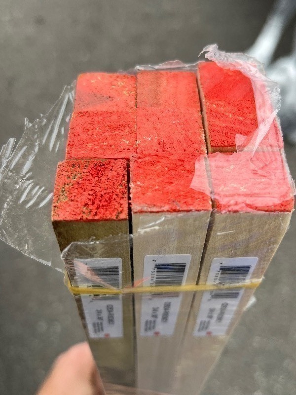 lot 138 image: Alexandria Moulding Square Aspen Dowel 34 in. Dia. x 36 in. L Red (Pack of 9)