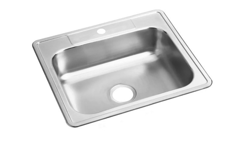 lot 627 image: Elkay Dayton Stainless Steel 25 x 22 x 6-916, Single Bowl Drop-in Sink - Out of box Comes as pictured Retails $114