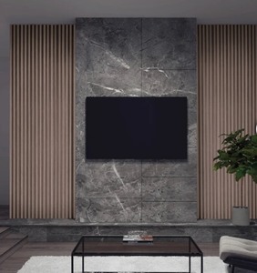 lot 159 image: 2 Pieces of Quality Wood Wall-Slats 5.91 x 93.5 each, Walnut Color, sm Shipping blemishes on edges, Interlocking together Multi Lot, each bid will be Multiplied by the amount in the lot ( x8)