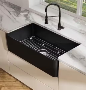 lot 6 image: Matte Black Fireclay 33 in. Single Bowl Farmhouse Apron Kitchen Sink with Bottom Grid and Basket Strainer Retails $388
