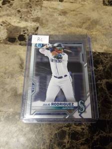 lot 923 image: 2021 Topps Bowman Chrome Julio Rodriguez Seattle Mariners Rookie Baseball Card