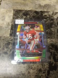 lot 969 image: 2021 Panini Select Football GreenYellow Silver Die Cut Joe Montana San Francisco 49ers Card