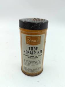 lot 16811 image: Sears Tube Repair Kit - Original Rubber Cement Container with contents, as is, vintage.