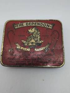 lot 16817 image: Vintage The Dependon Fishing Hook Tin by S. Turner & Sons, with hooks inside.