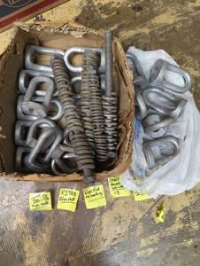 lot 16725 image: Industrial Hardware Lot of Eye Bolts and Double Coil Lock Washers.