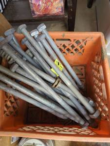 lot 16727 image: Industrial Threaded Steel Anchor Bolts with nuts, 14 inches, multiple, see images for condition & quantity.