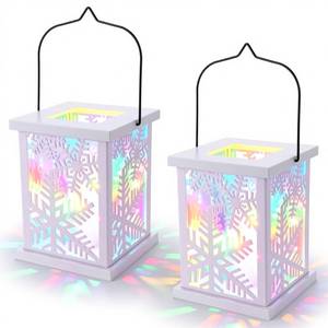 lot 1541 image: Honoson 2 Pcs Christmas Lanterns Decorative with LED String Lights Metal Hanging Xmas Vintage Lantern with Red Ribbon Berry for Indoor Outdoor Xmas Home Porch Party Decor(Snowflake)