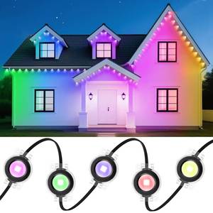 lot 1545 image: DELITOR Permanent Outdoor Lights, 111FT Smart Black Christmas Lights with App Control, IP65 Waterproof Eternity Eaves Lighting with 72 RGB LED Lights for Outside Roofline Decor, Party, Holiday Xmas