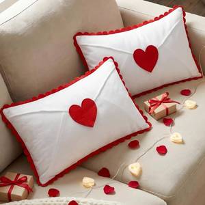 lot 1554 image: Cinnvoice 2 Pcs Valentine Day Pillow Covers 12x20 Valentines Lumbar Pillow Case Love Pattern Throw Cushion Case Heart Shape Embroidery Throw Covers for Bedroom Sofa Couch Decoration(Envelope)