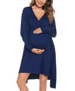 lot 1575 image: SWOMOG Maternity Nightgown for Hospital Labor Delivery Nursing Pjs for Breastfeeding Womens Pregnancy Robe Hospital Bathrobes 3 in 1 Birthing Nightgowns A-navy Blue Large
