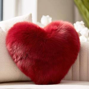 lot 1579 image: Wucidici Red Heart Pillow, Faux Fox Fur Heart Decorative Pillows, Heart Shaped Throw Pillow for Bed, Soft Fluffy Decorative Cushion for Chair Sofa Living Room - Plush Pillow Home Decor