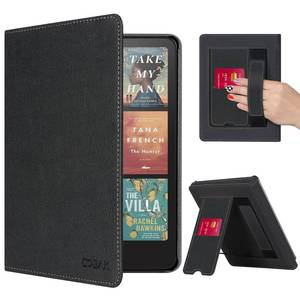 lot 1585 image: CoBak Case with Stand for Kindle Paperwhite 12th Gen 2024 Released (7) & Kindle Colorsoft Signature Edition - Durable PU Leather Cover with Auto Sleep Wake, Card Slot, Hand Strap Feature, Black