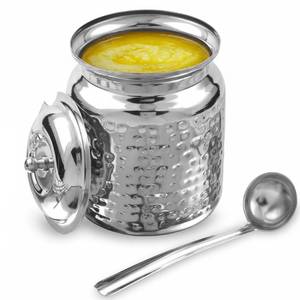 lot 1606 image: KSJONE Stainless Steel Hammered Oil and Ghee Container for Kitchen I Multipurpose Oil Container with Lid I Capacity of 17 oz