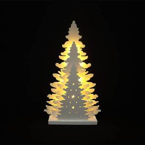 lot 1641 image: Supergorea Wooden Christmas Tree Tabletop Decor, LED Wood Craft Christmas Trees Light 2AA Battery Powered 10 inch for Xmas Home Decorations(Indoor)
