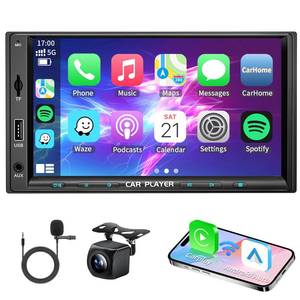 lot 1645 image: 7 Inch Double Din Car Stereo with Wireless Apple Carplay & Android Auto Navi Radio Head Unit with Touch Screen Bluetooth AMFM ReceiverMirror LinkBackup CameraTFAUXUSB Input