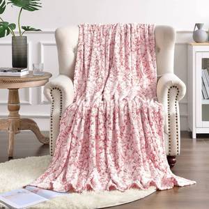 lot 1646 image: FY FIBER HOUSE Flannel Fleece Throw Blanket Super Soft Lightweight Microfiber with Flower Print for Couch, 50X60, Peach