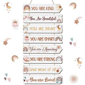 lot 1657 image: Inspirational Girl Room Decor Aesthetic Art Wall Hanging Sign Inspiring Colorful Rainbow Wooden Decoration for Kids Teens Toddler Boy Baby Bedroom Nursery Dorm Decor, 6-12 Years old (Boho)
